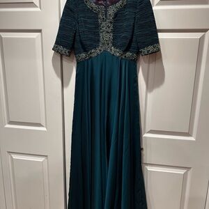 Vintage Victor Costa Teal Evening Gown 6 EUC